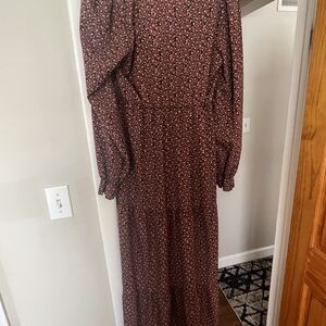 Ann Taylor Burgundy Floral Long Sleeve Dress